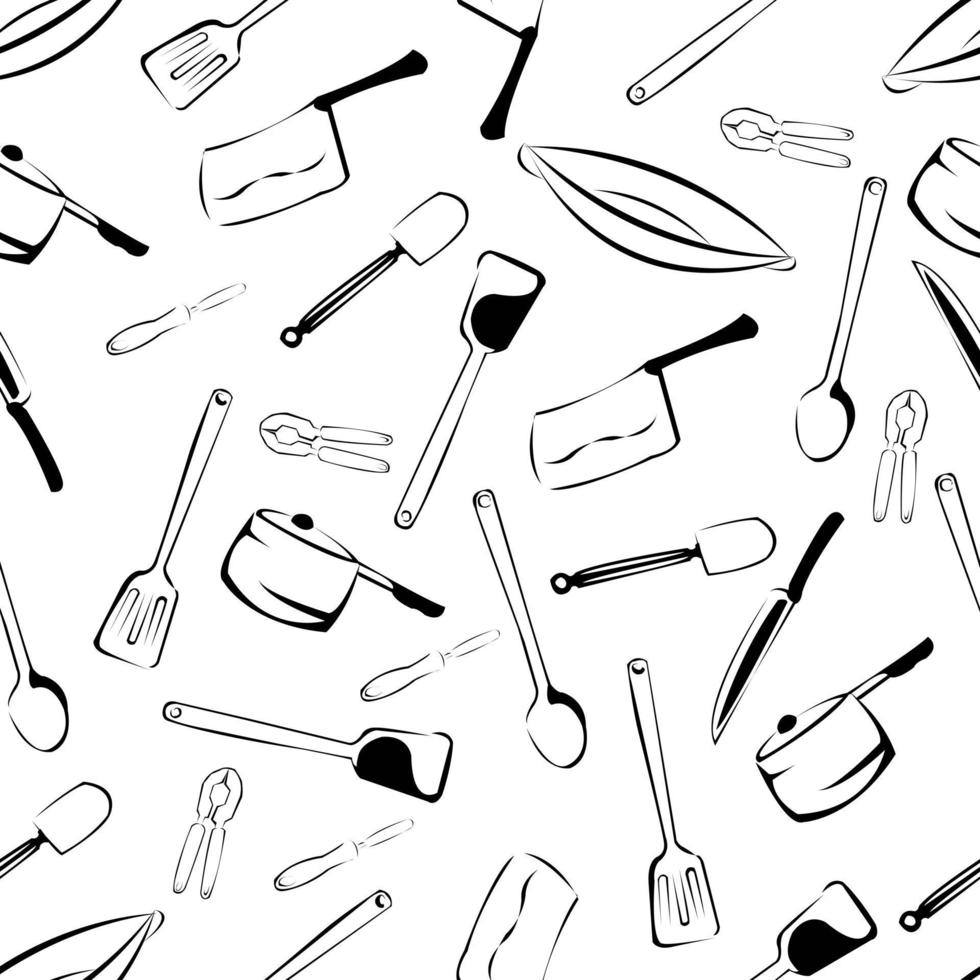 Seamless Kitchen Tools Pattern in Vector hand drawn, modern design