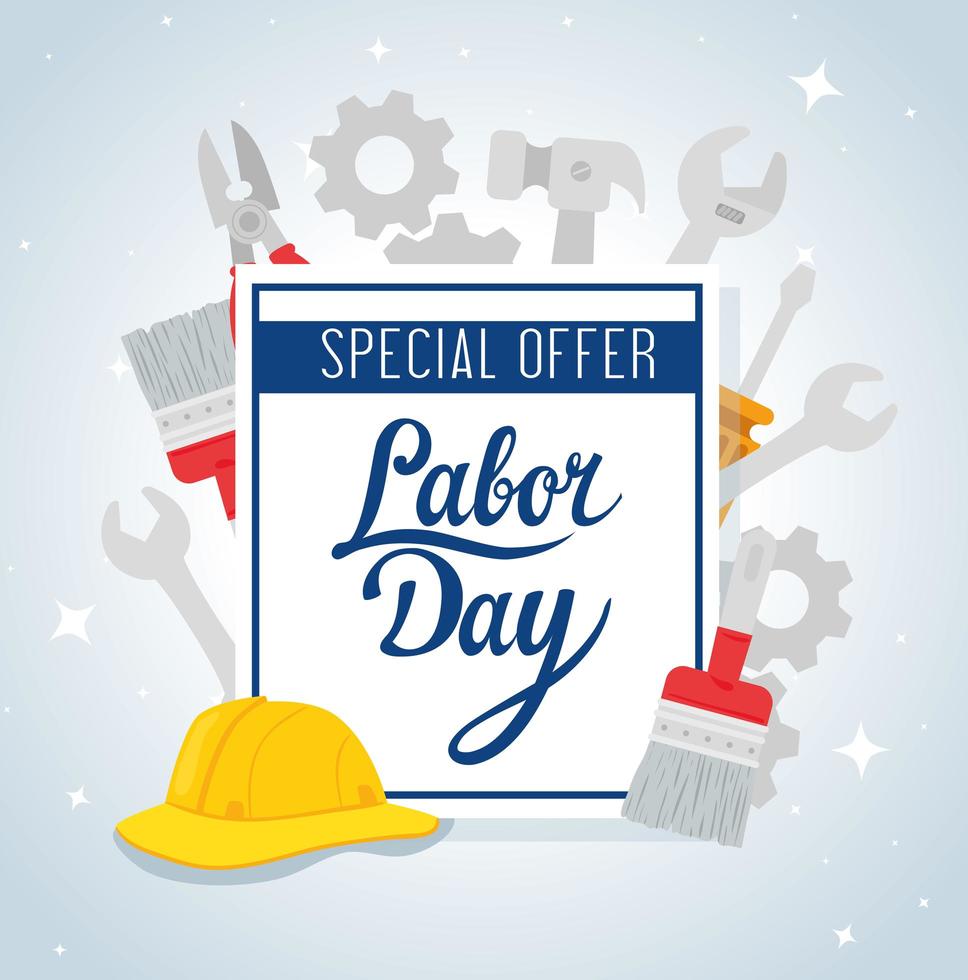 Labor day sale promotion advertising banner with tools and helmet vector