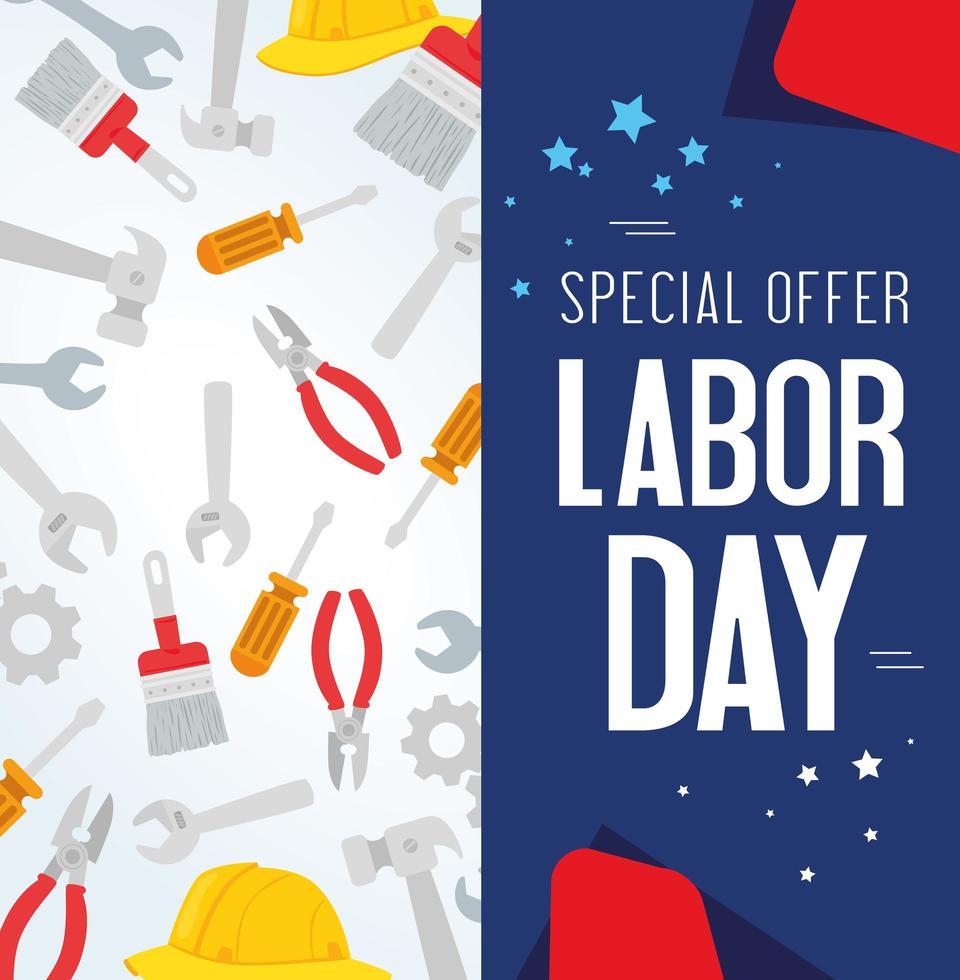 Labor day sale promotion advertising banner with tools and helmet vector