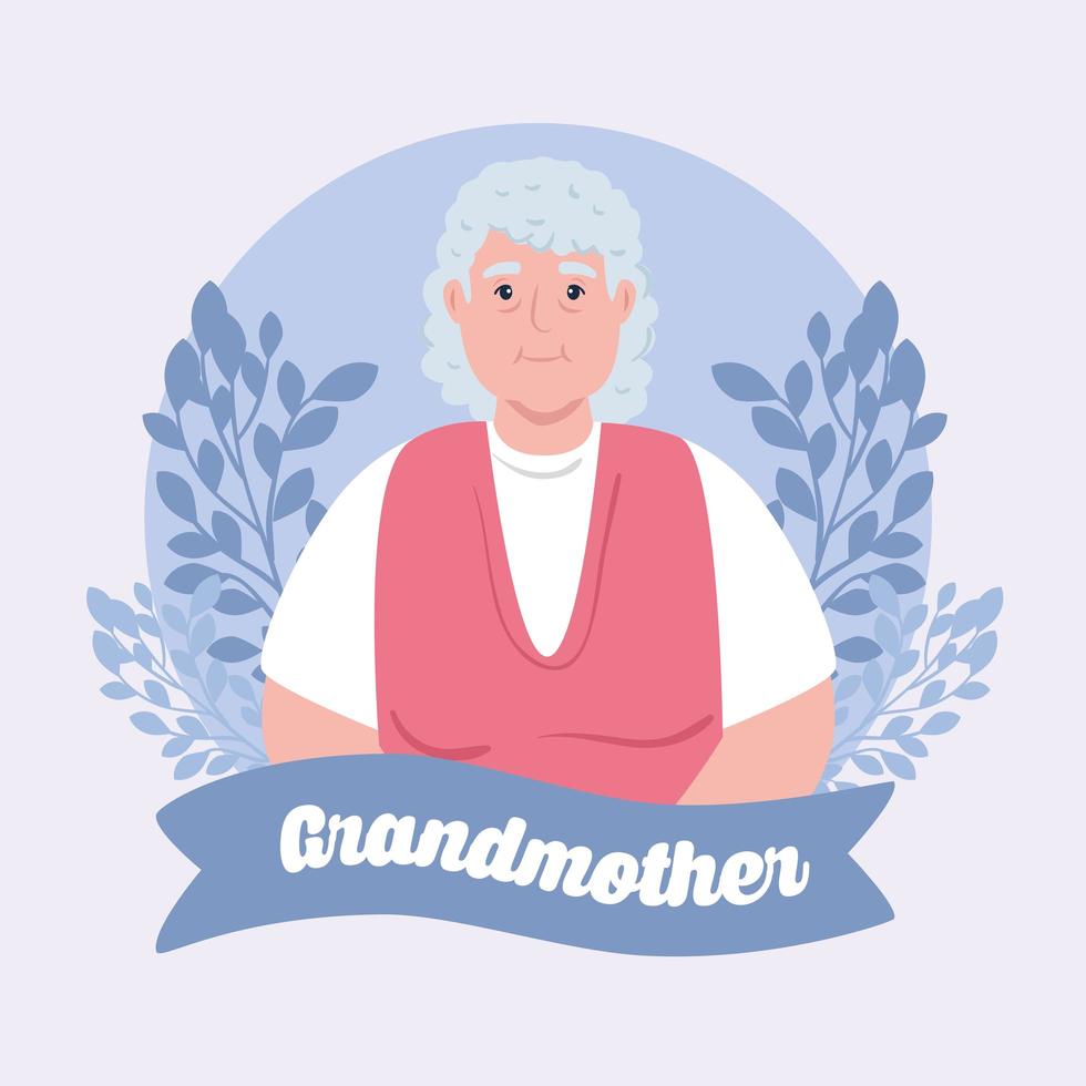 happy grand parents day with cute grandmother and leaves decoration vector
