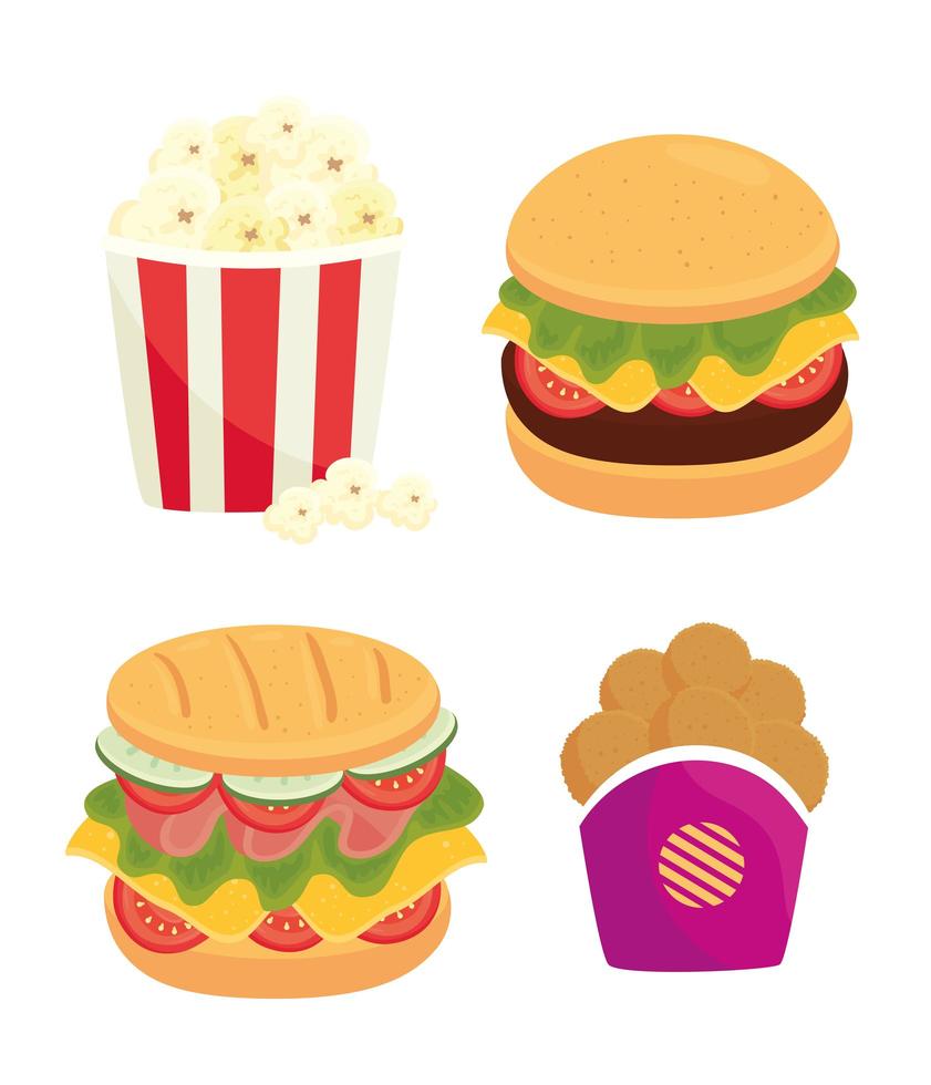 set of fast food, lunch or meal vector