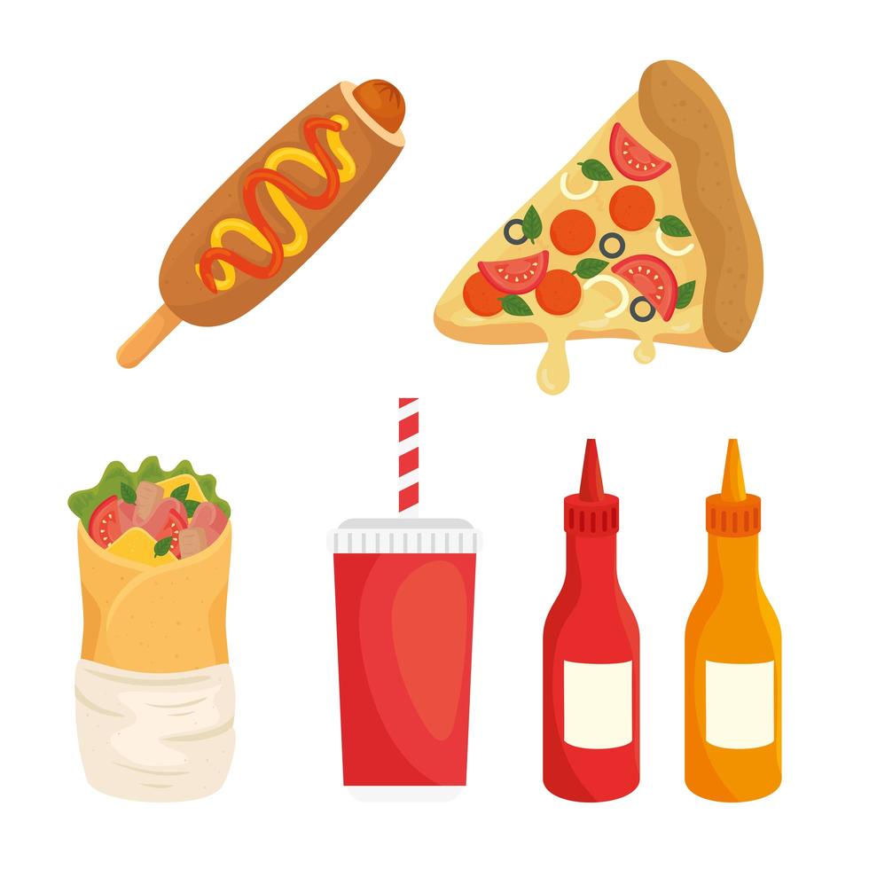 set of fast food, lunch or meal vector