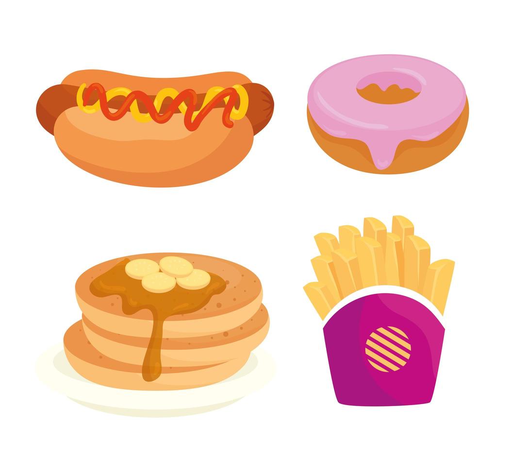 set of fast food, lunch or meal vector