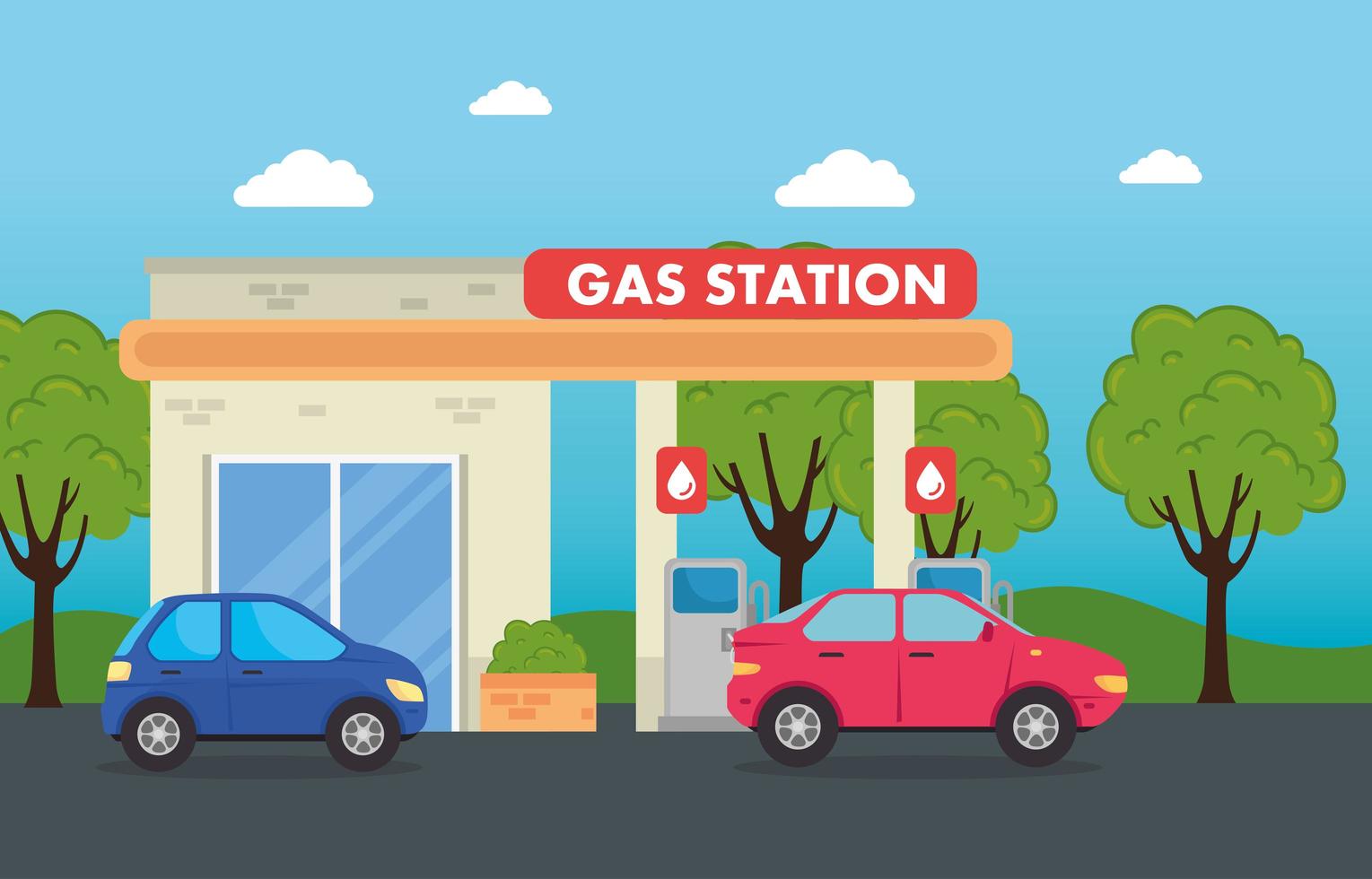 Cars in a gas station vector