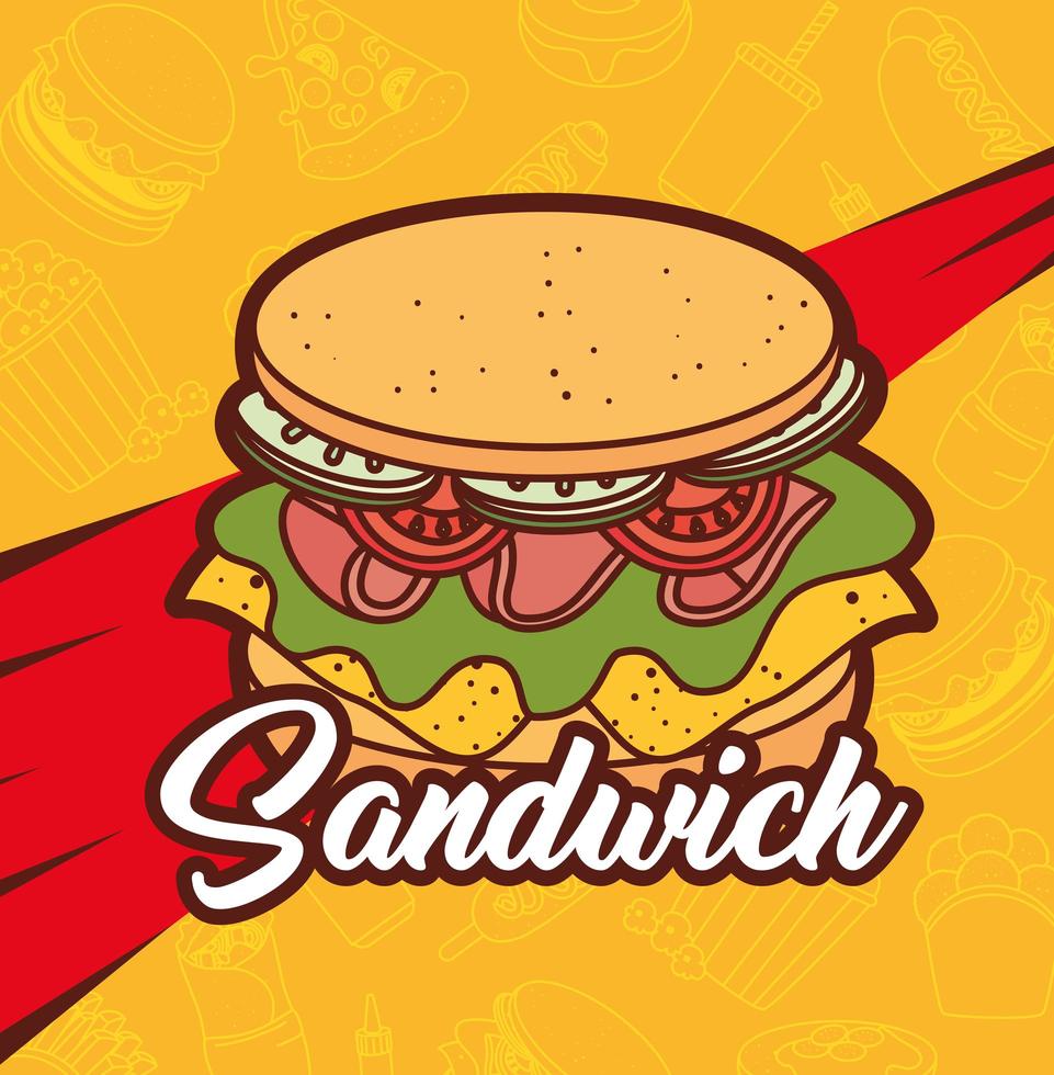 comida rápida, almuerzo o comida deliciosa sándwich vector