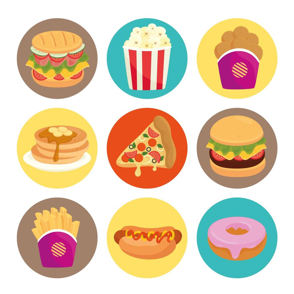 set of fast food, lunch or meal vector