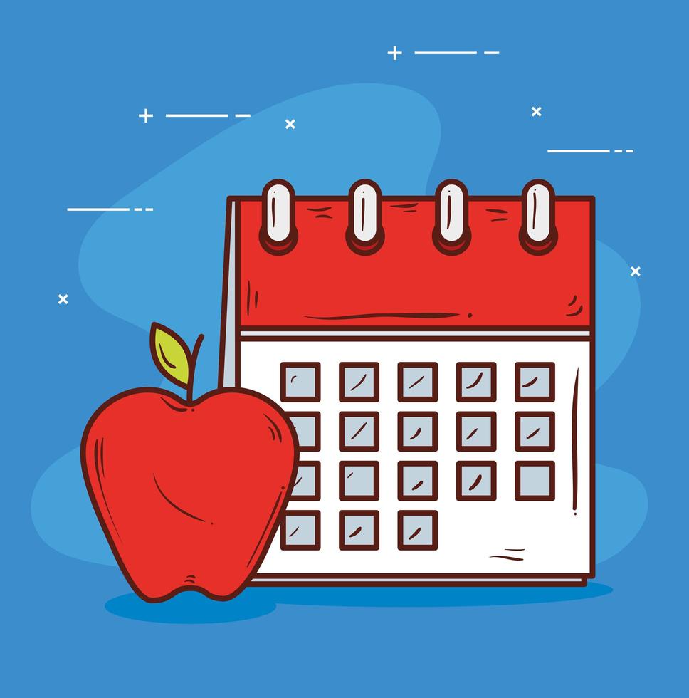 calendar reminder with apple fruit on blue background vector
