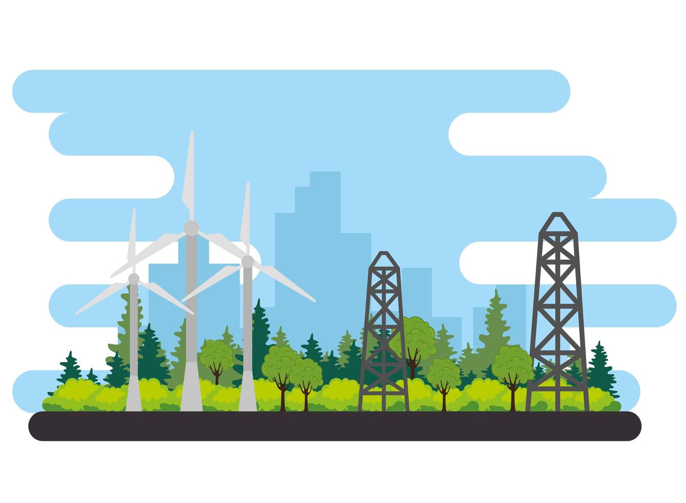 wind turbine for energy alternative scene vector