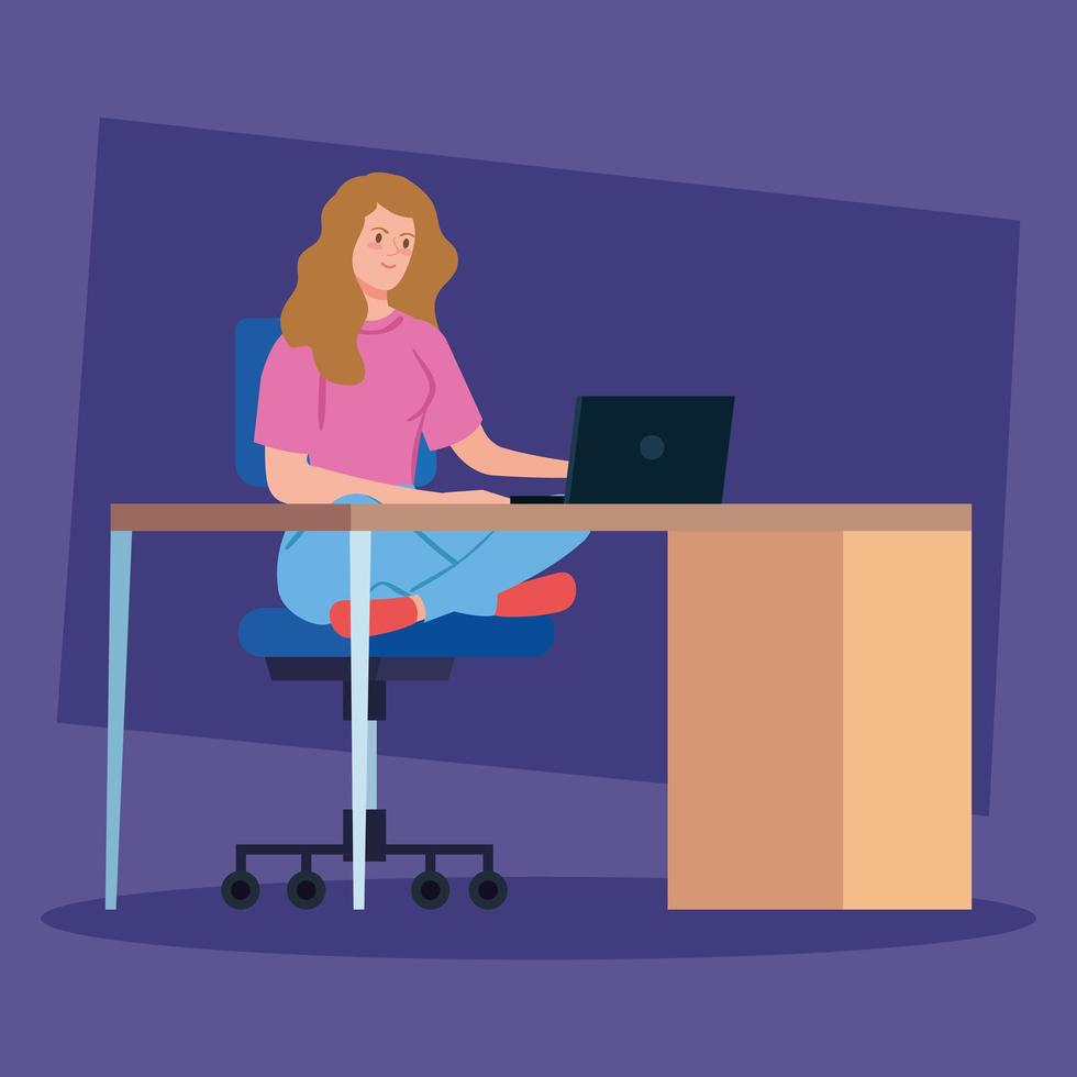 Woman on the computer, working on a desk vector