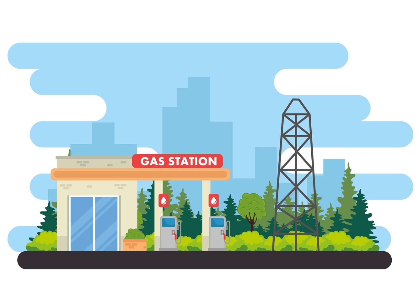 gasolinera, estación de estructura de servicio vector