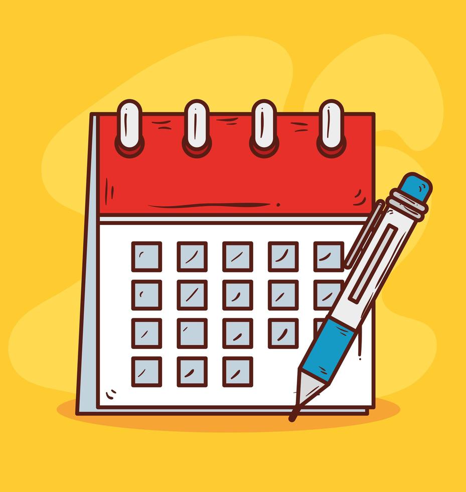 recordatorio de calendario con lápiz sobre fondo amarillo vector