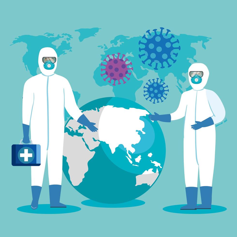 health professionals with hazmat suit for coronavirus vector