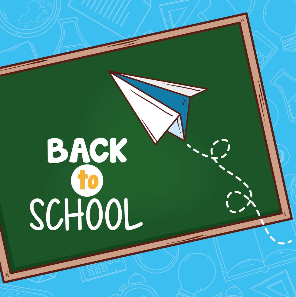 back to school banner with chalkboard and paper plane vector