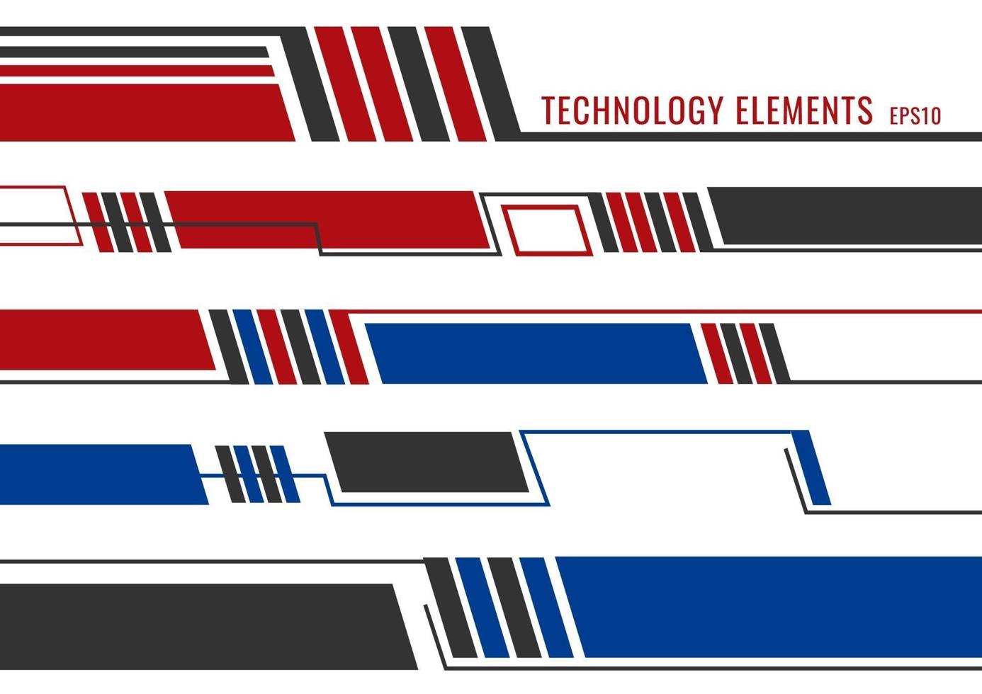 Set of abstract modern technology futuristic elements. Red, blue and gray geometric lines on white background vector