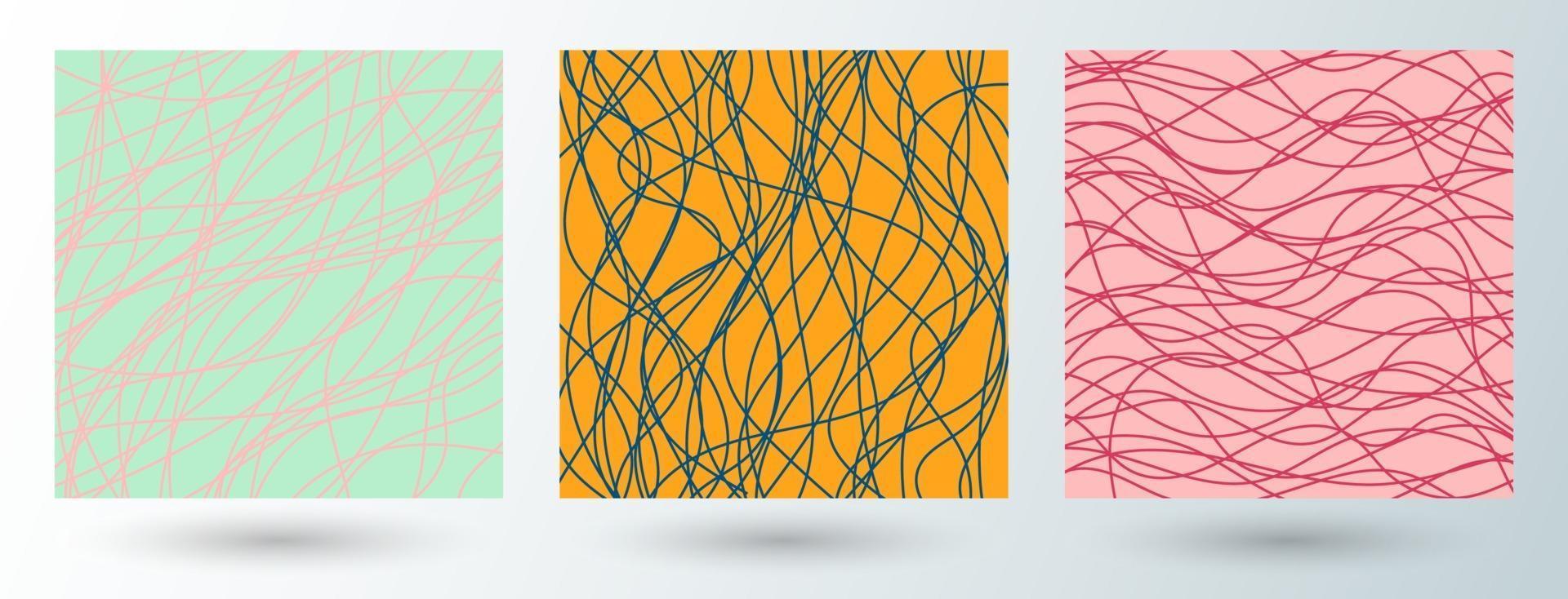 Set of abstract striped wavy lines pattern background vector