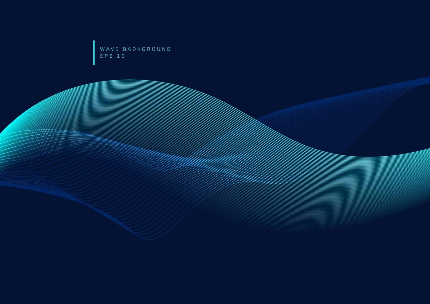 Abstract glow blue wavy lines flowing design element on dark blue background. vector