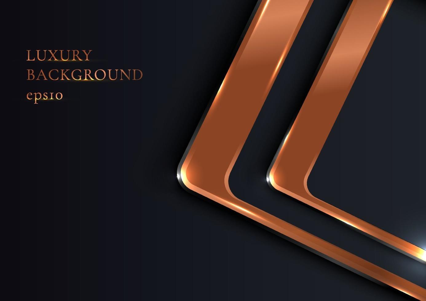 Abstract elegant geometric rounded square shiny metallic copper on black background luxury style vector