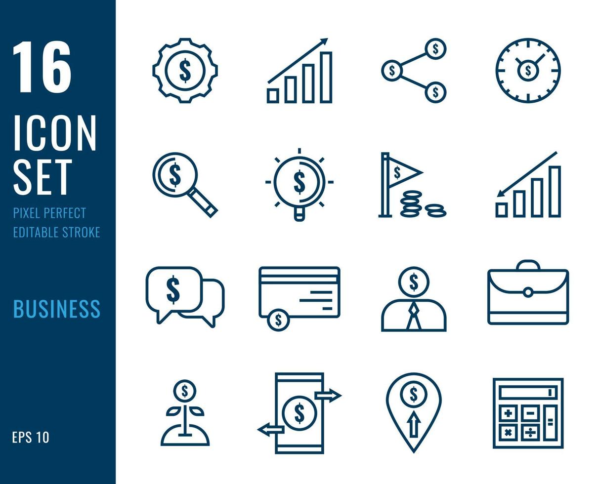 Set of business line icons vector