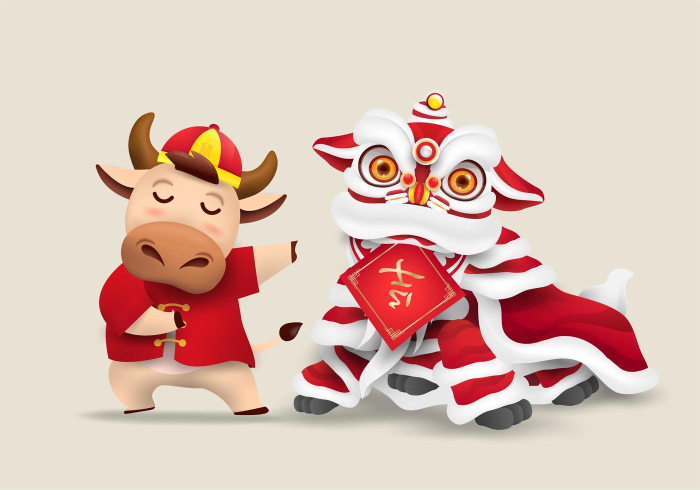 Happy Chinese new year 2021 Ox zodiac design vector