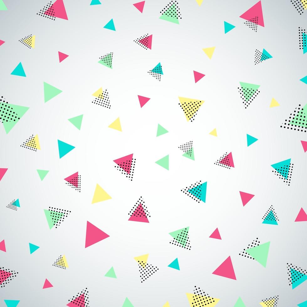 Abstract colorful repeating confetti triangle pattern on white background. vector