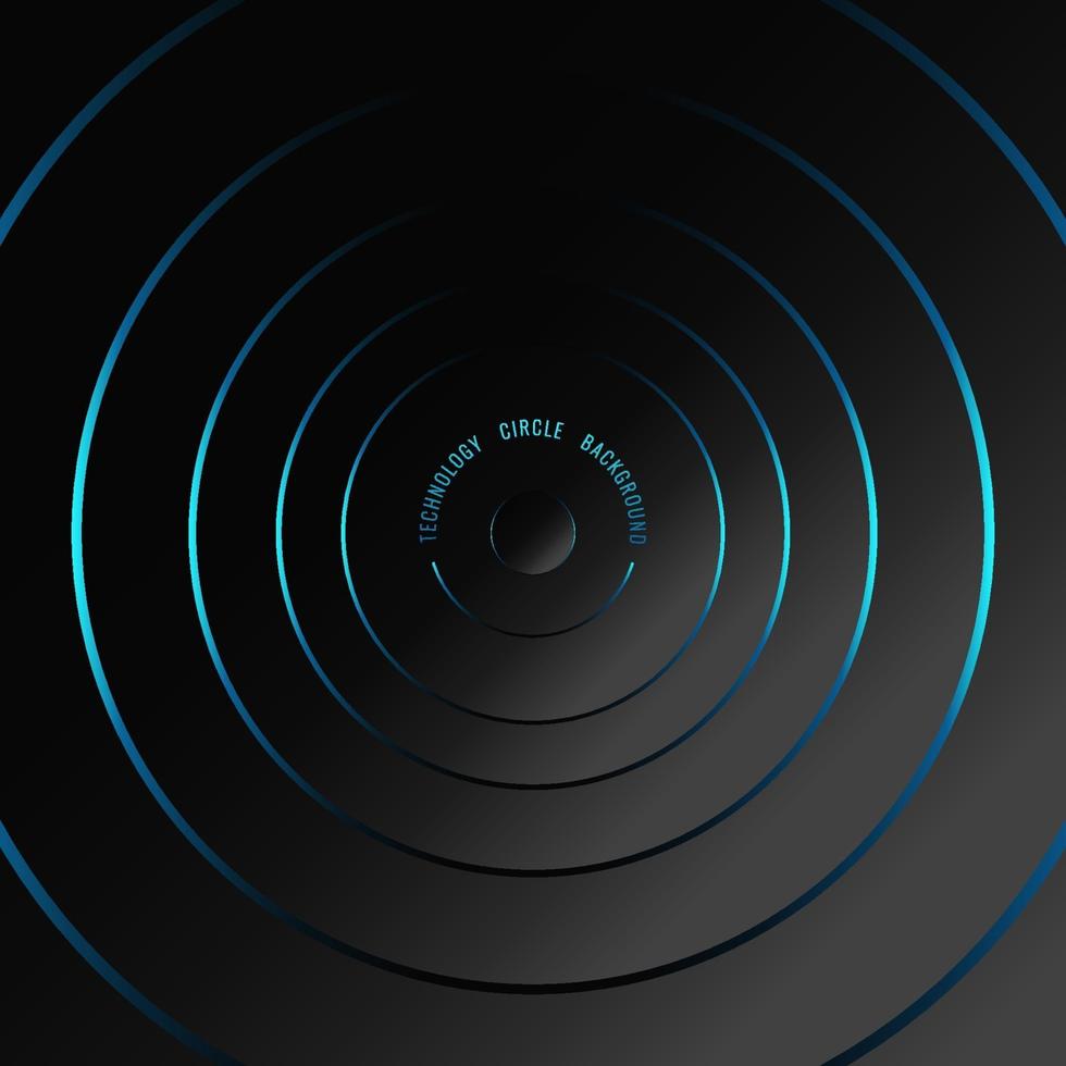 Abstract blue neon glowing circles on black background, technology futuristic concept. vector