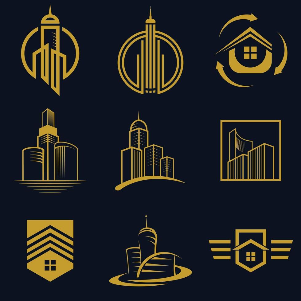 Diseño de icono de vector de logotipo de bienes raíces para negocios y conjunto de empresa