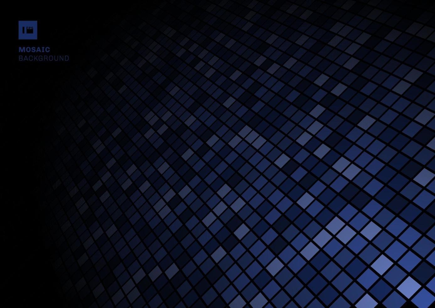 Blue mosaic pixel pattern, fade out on black background texture. vector