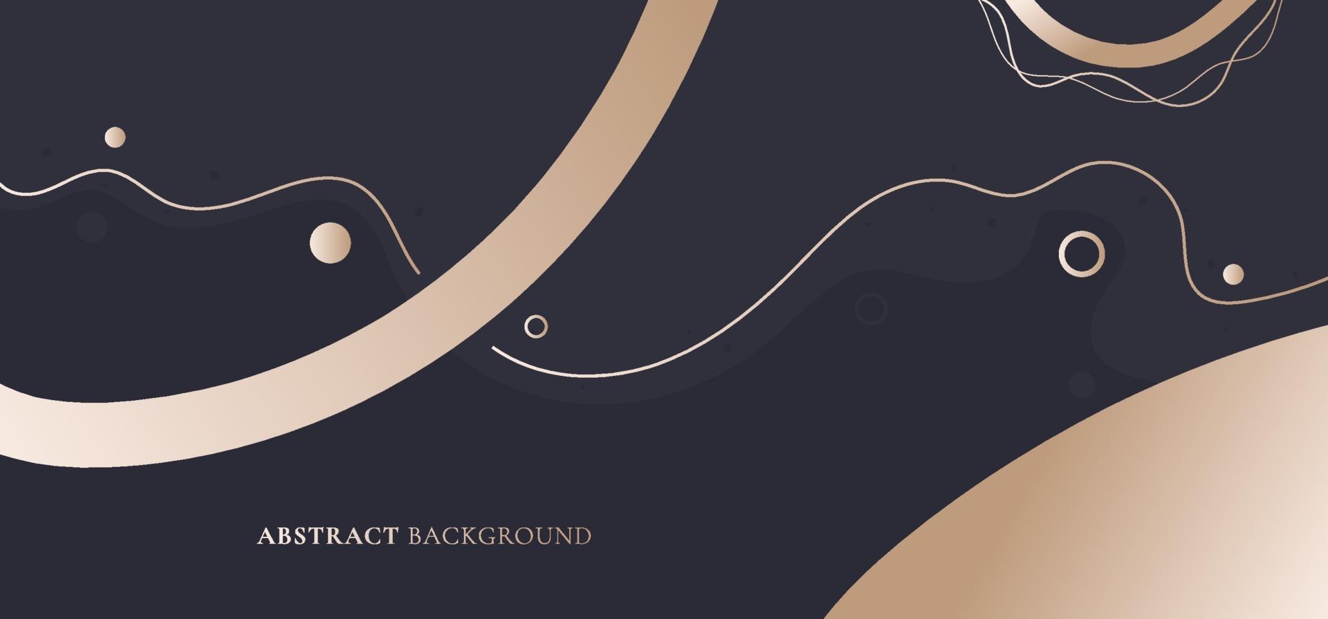 Abstract elegant banner web template gold metallic circle, wavy line on black background vector