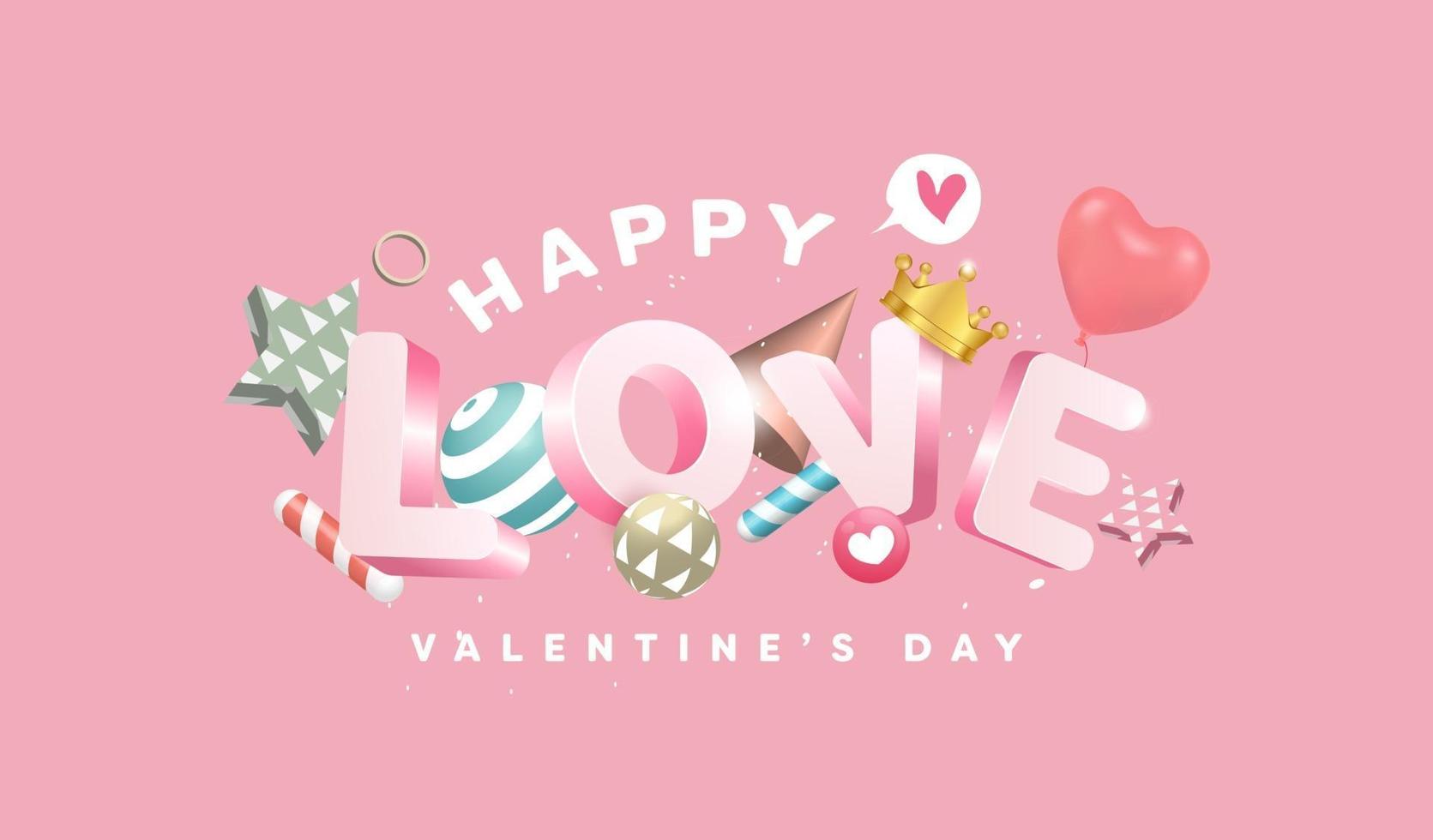 14 February Happy Valentine's day banner with 3D text design vector