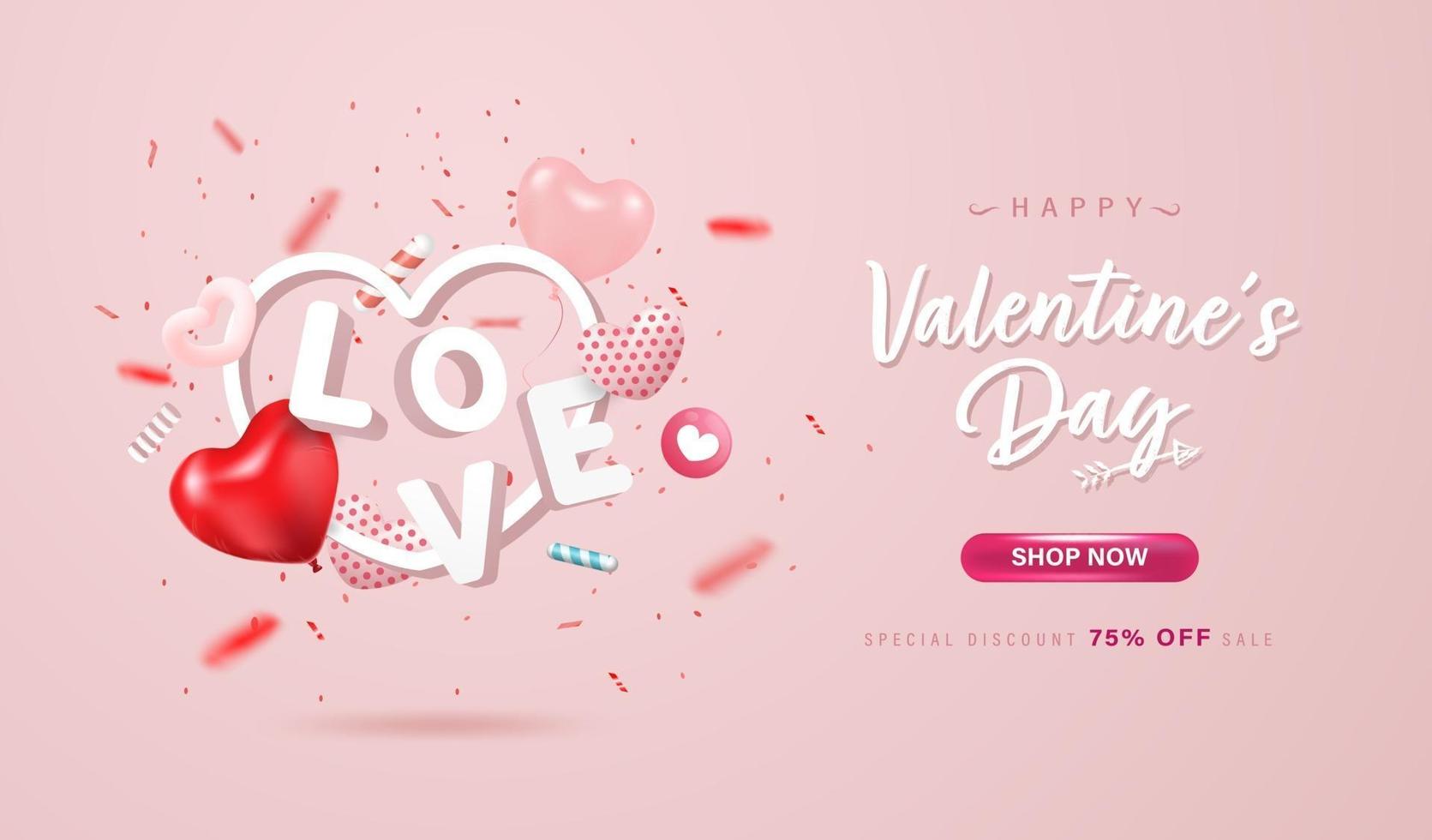 feliz día de san valentín compras en línea banner o diseño de fondo vector