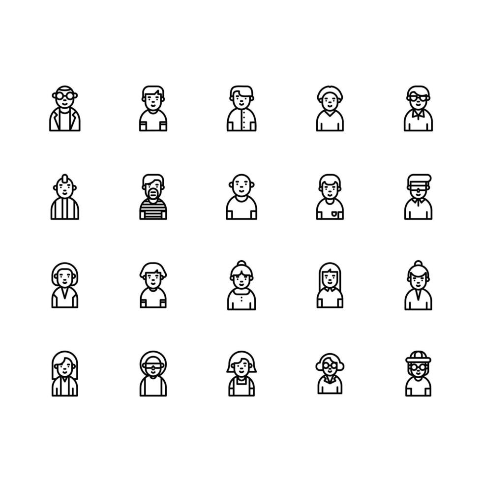 Avatar icon set. Avatar outline icon set. Icon for website, application, print, poster design, etc. vector