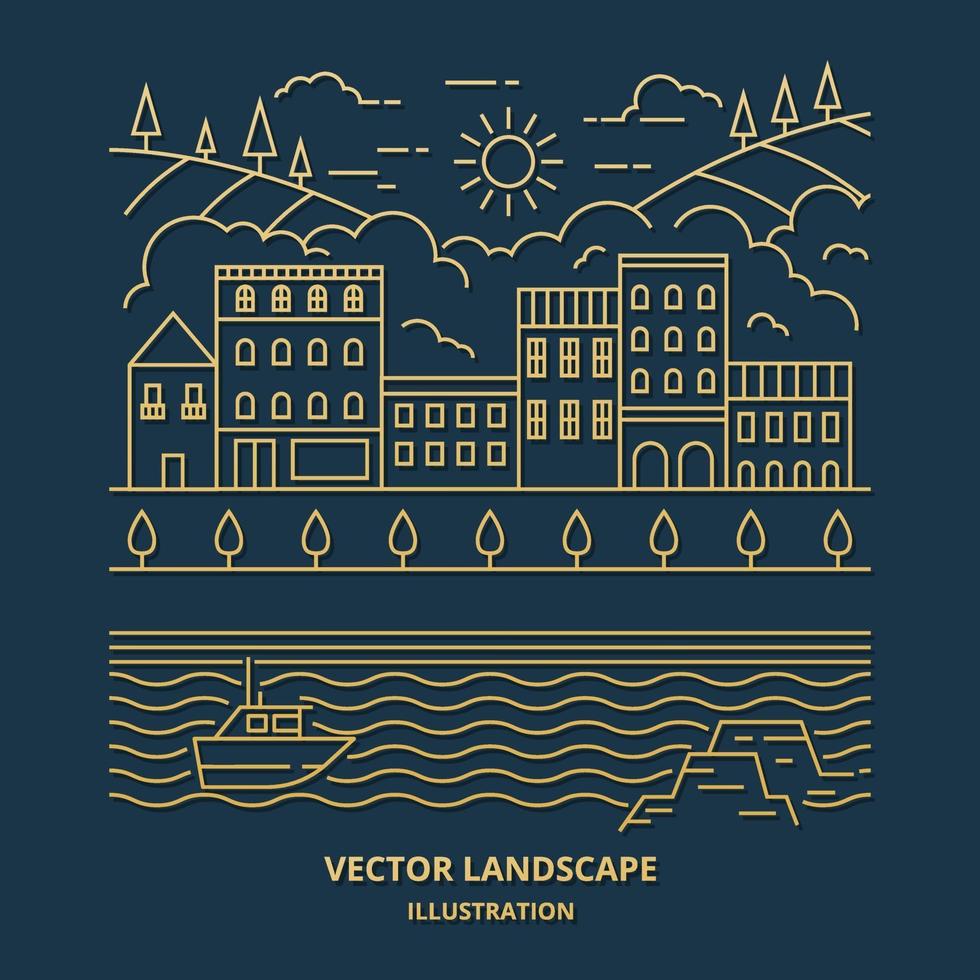 paisaje en vector de línea plana moderna. Ilustración de vector de paisaje de línea delgada.