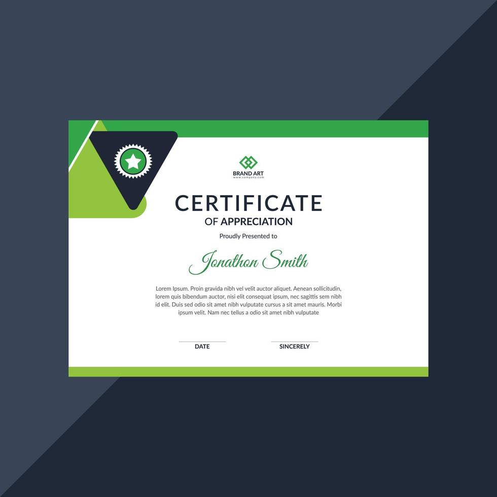 Corporate green award certificate template layout vector