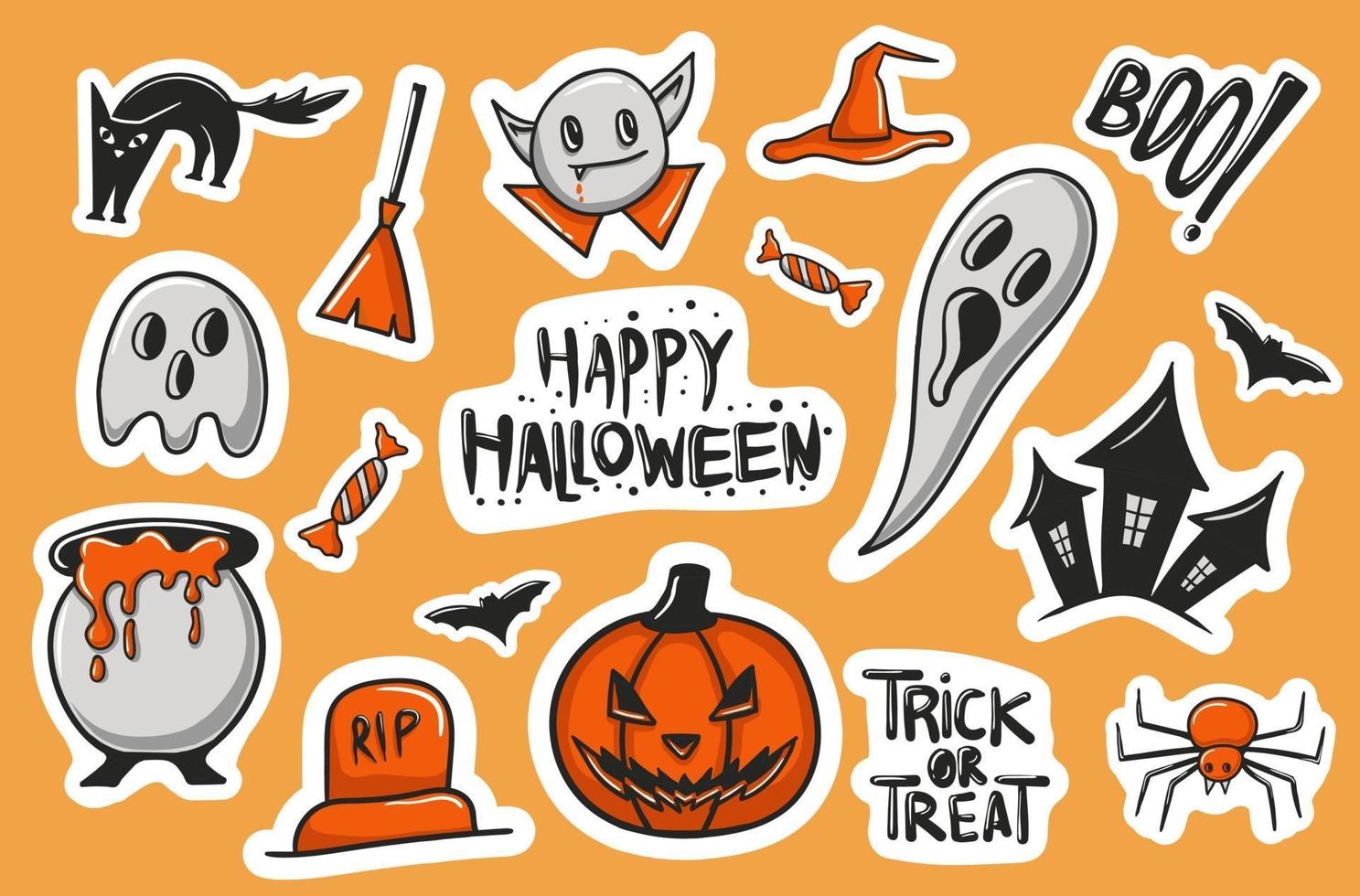 Colorful Hand drawn Halloween Stickers Collection vector