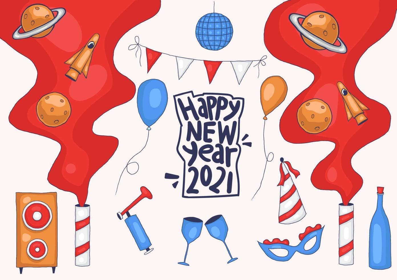 Colorful Hand drawn New Year party elements vector