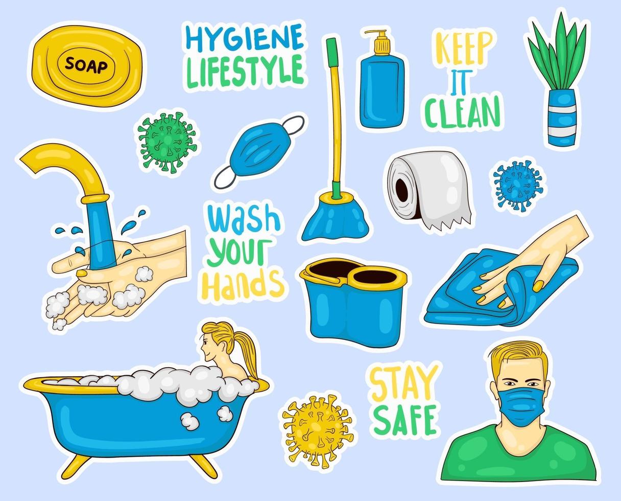 Colorful Hand drawn Hygiene Element stickers collection vector