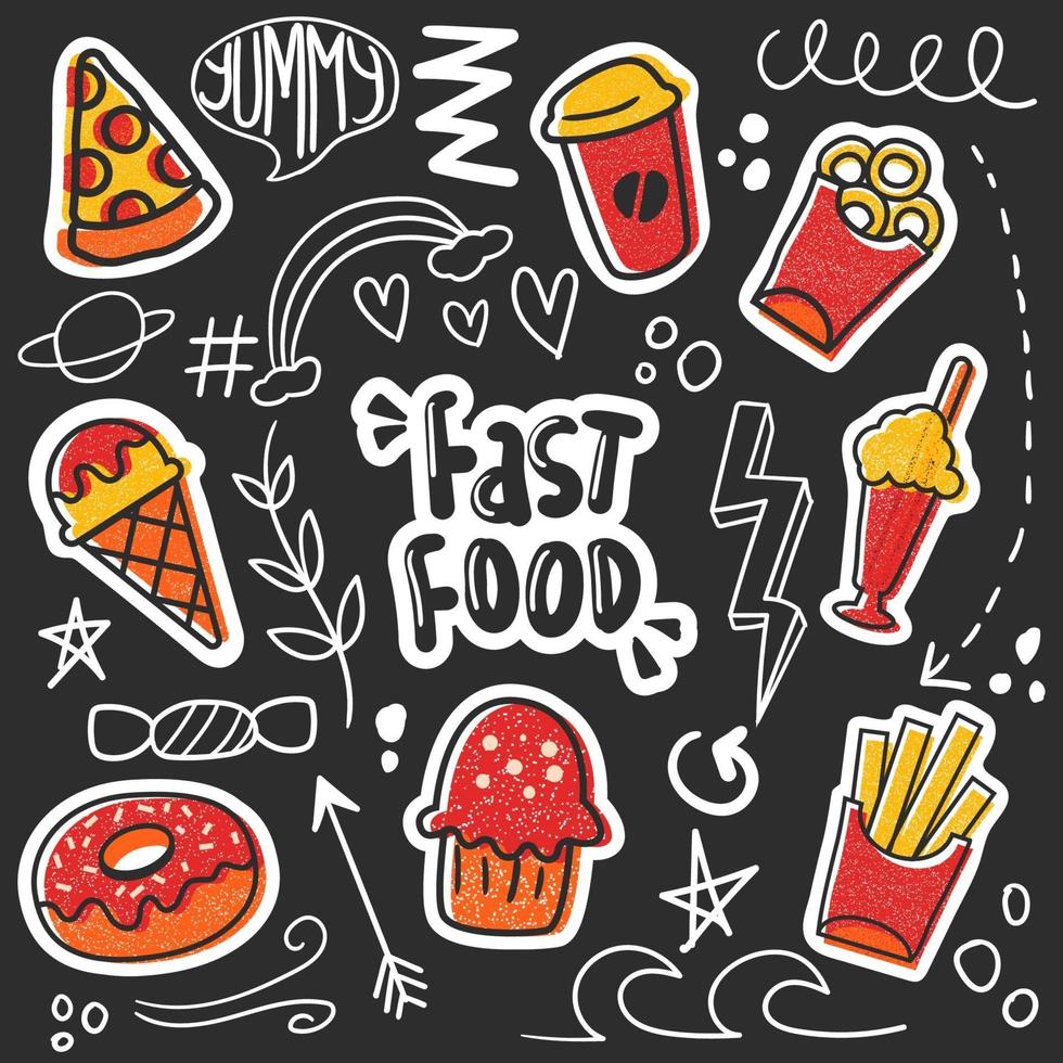 colorful hand drawn fast food doodle vector