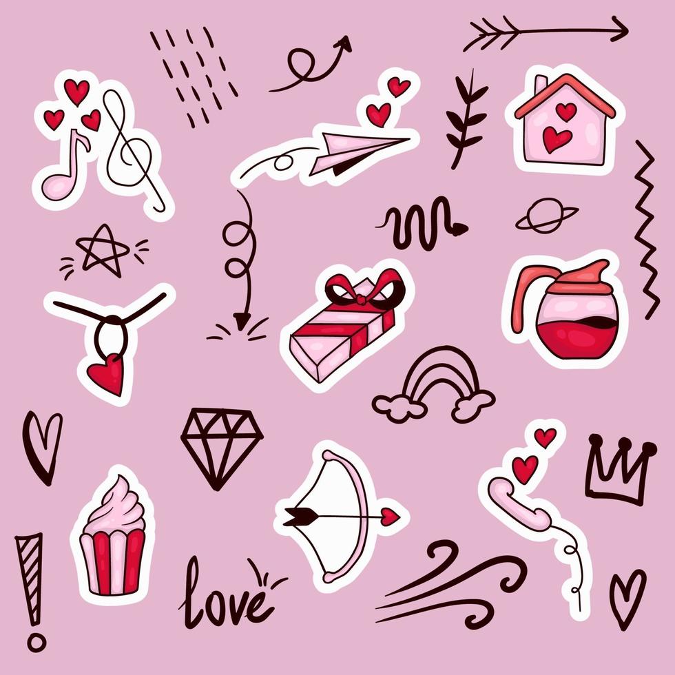 colorful hand drawn valentine element vector