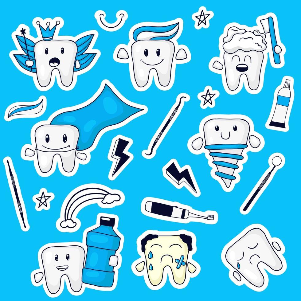 colorful hand drawn teeth expression collection vector