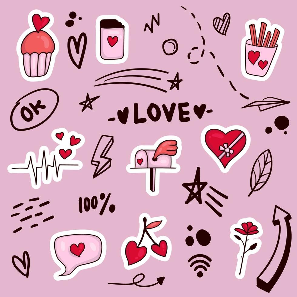 colorful hand drawn valentine element vector