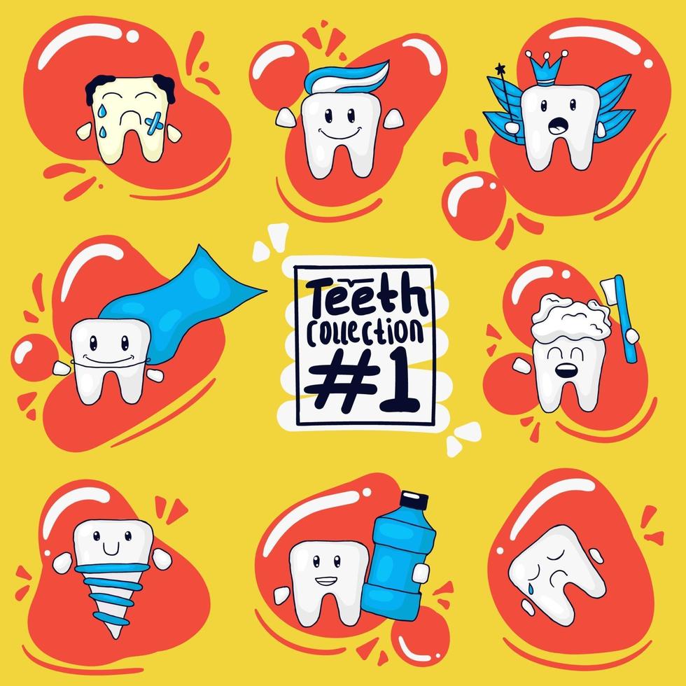 Set of hand drawn cute teeth expression vector