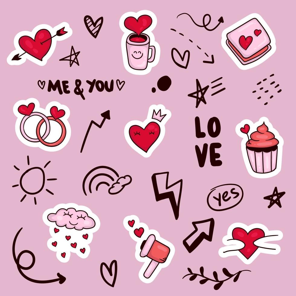 colorful hand drawn valentine element vector
