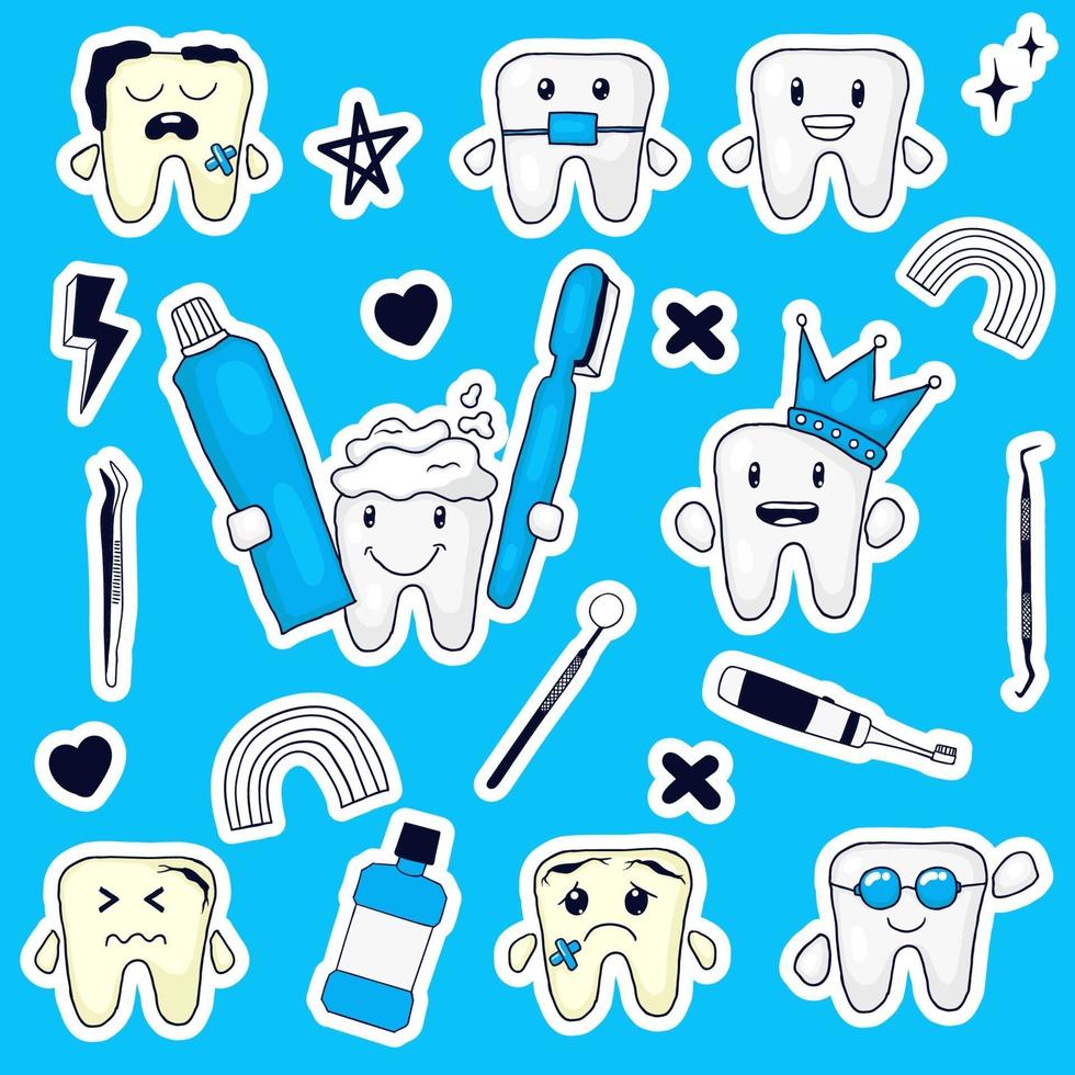 colorful hand drawn teeth expression collection vector