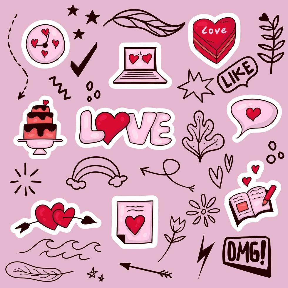 colorful hand drawn valentine element vector