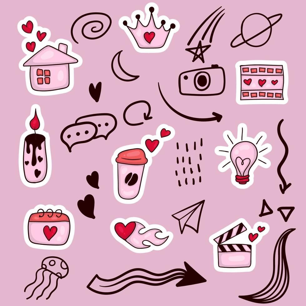 colorful hand drawn valentine element vector