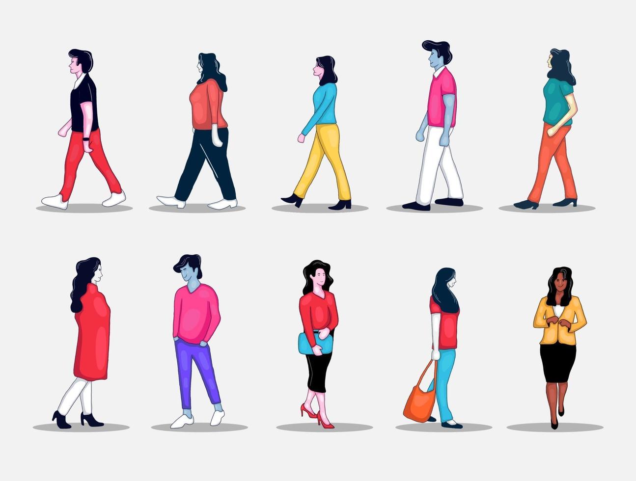 colorida colección de personas caminando dibujadas a mano vector