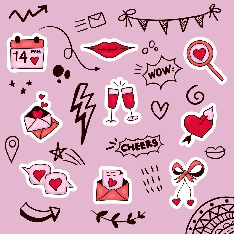 colorful hand drawn valentine element vector