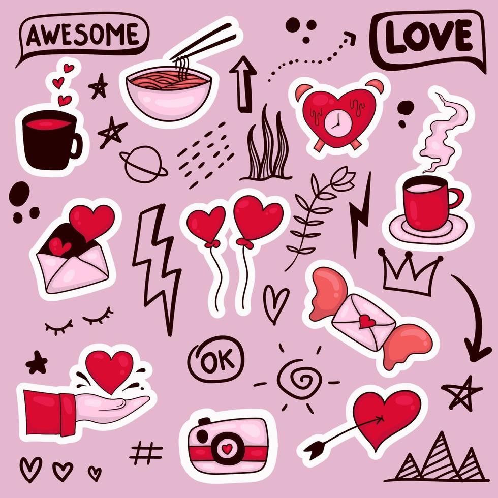 colorful hand drawn valentine element vector