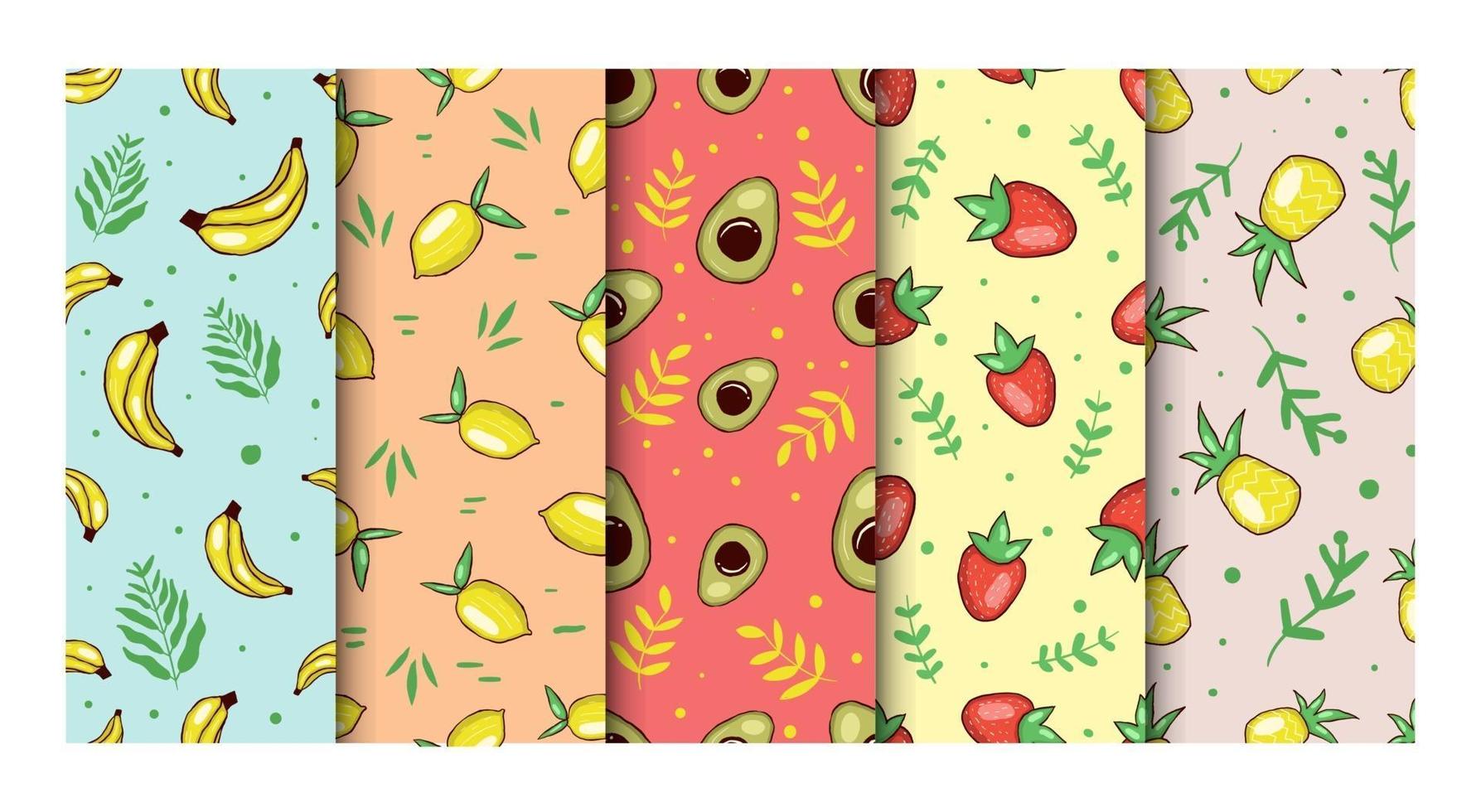 colección de patrones de frutas sin costuras vector