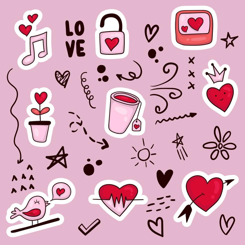 colorful hand drawn valentine element vector